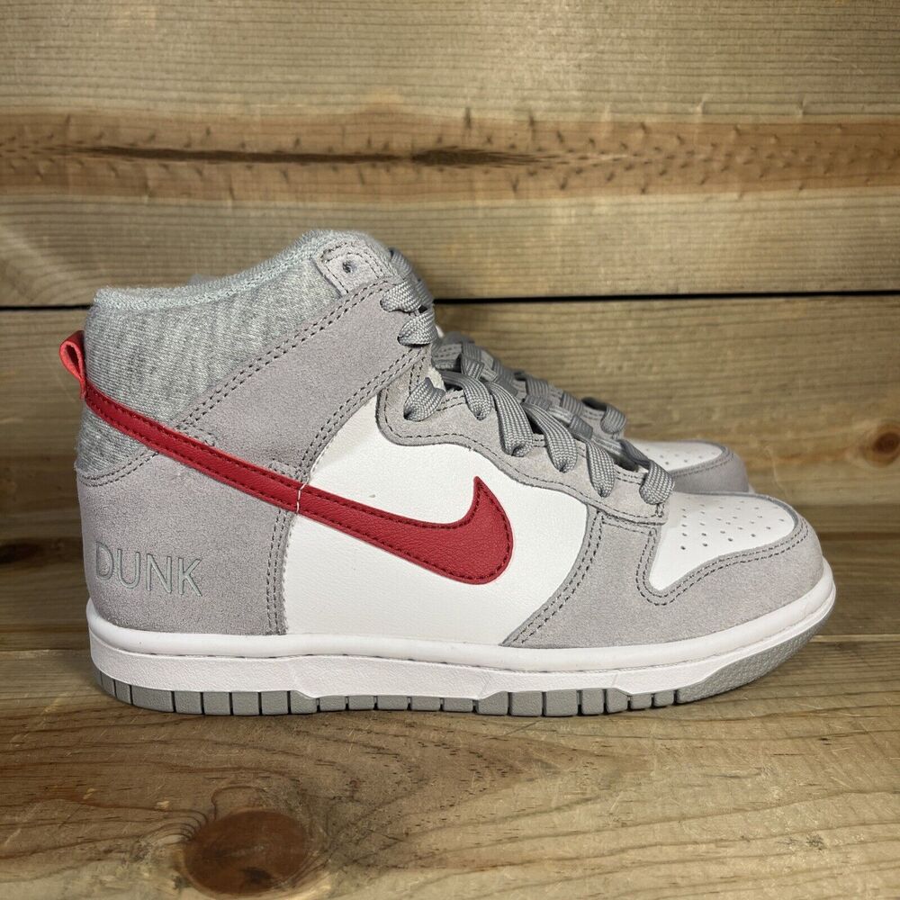 NEW Size 3.5Y Nike Dunk High Athletic Smoke Club Grey Red White Shoes DH9750-001